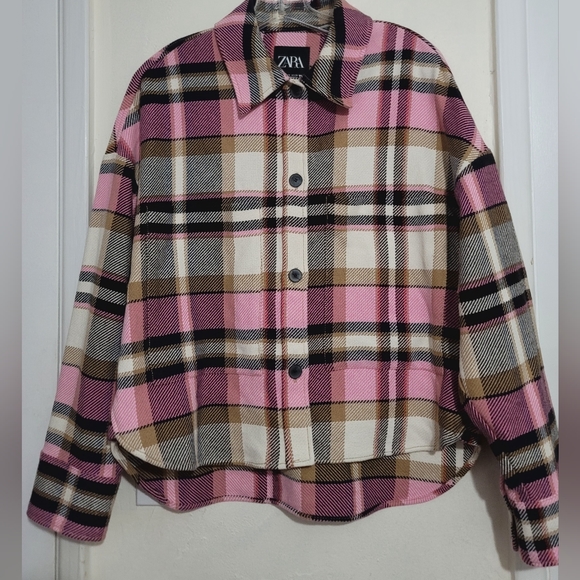 Zara Jackets & Blazers - Zara Shacket Womens Size Small Pink Plaid Check Overshirt Oversized Long Sleeve